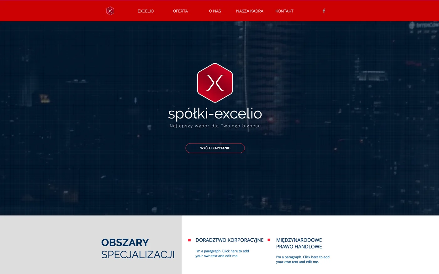 Excelio, usługi b2b: zrzut zrealizowanej strony